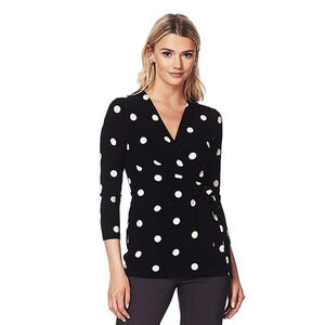 Anne Klein Women Printed Tie Waist Top Black Size XL